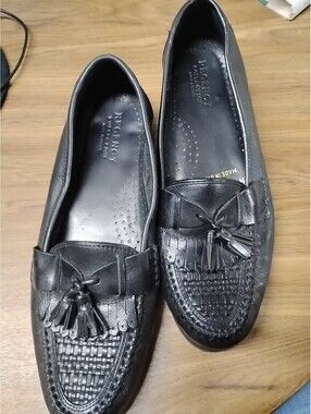 Regency Mens Size 9.5 Woven Black Leather Tassel Loafers Dress Slip On Preowned
